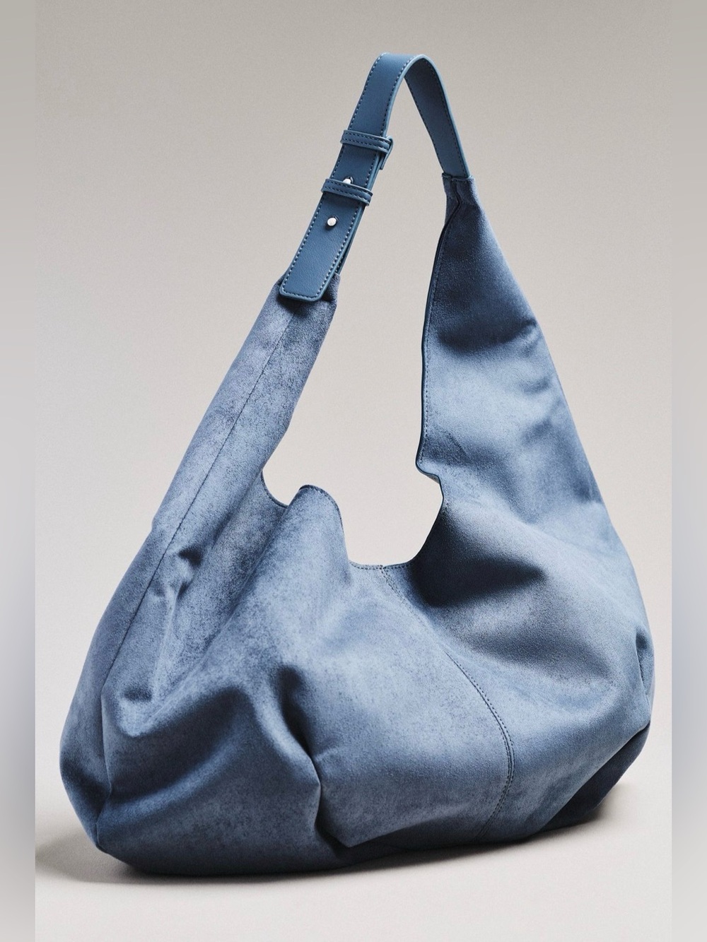 Anthropologie Large Faux Suede Slouchy Tote in Blue NWT